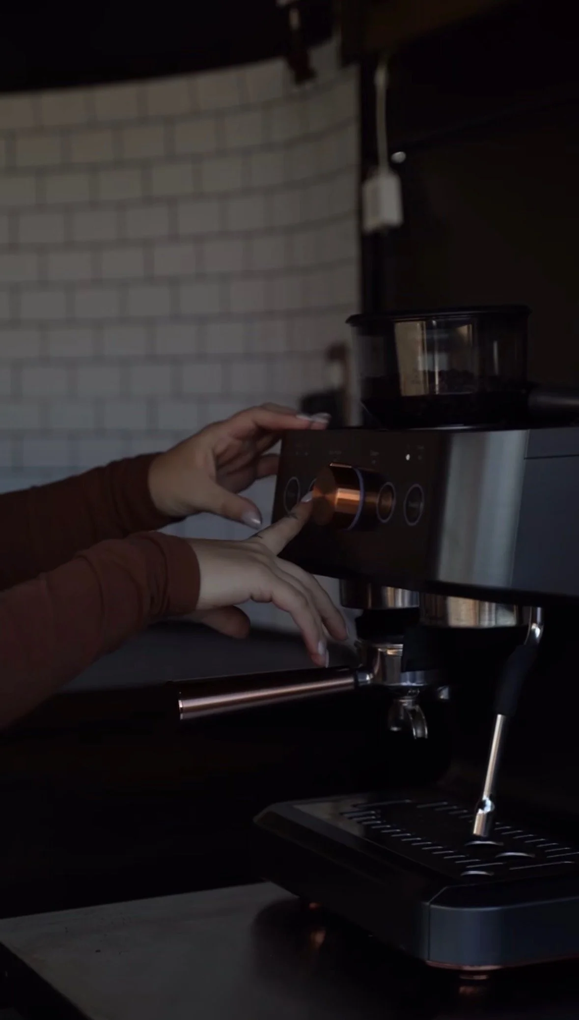 Pulling an espresso shot for the coffee and matcha bar