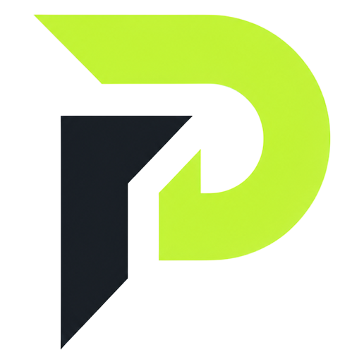 Close-up of a colorful logo with a yellow-green background, pink outline, and black interior.