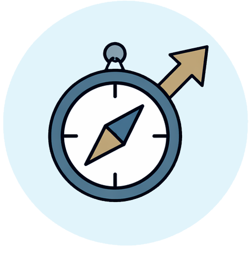 Illustration of a compass with an upward-pointing arrow, symbolizing strategic direction and guided business growth.