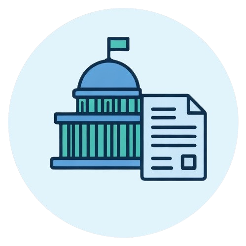 Icon representing federal and state payroll tax compliance and official government document filing.