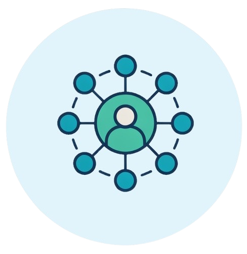 Icon representing a centralized employee management system for payroll, benefits, and HR coordination.