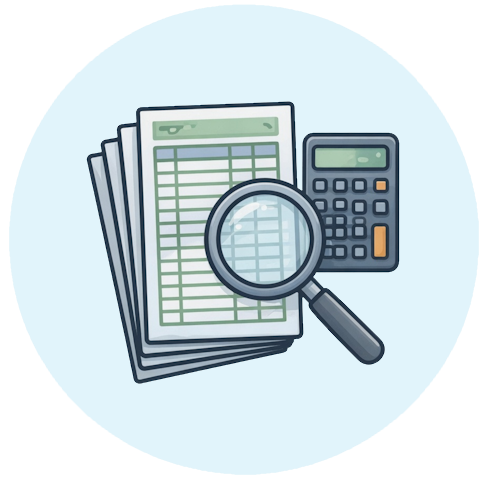 Icon representing the detection and resolution of financial discrepancies to prevent fraud and errors.
