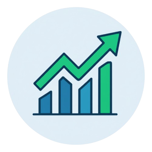 Icon representing upward revenue trends and improved business cash flow through efficient receivables management.