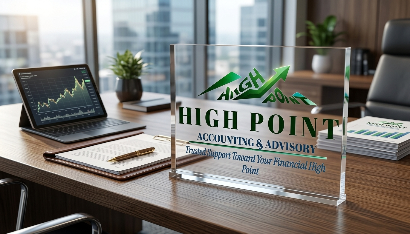 High Point Accounting Bookkeeper Office with Tablet showing FinTech Workflow.