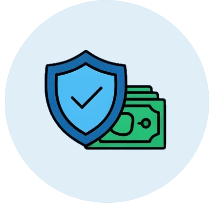 Icon representing secure payment collections and protection against bad debt through proactive monitoring.