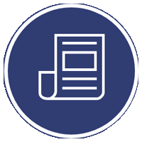 Icon of a newspaper inside a blue circular background.