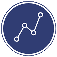 Line graph with three data points connected by lines inside a circular blue background