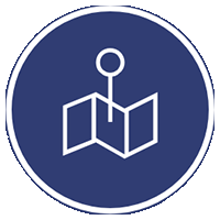 Icon of a map with a location pin on top.