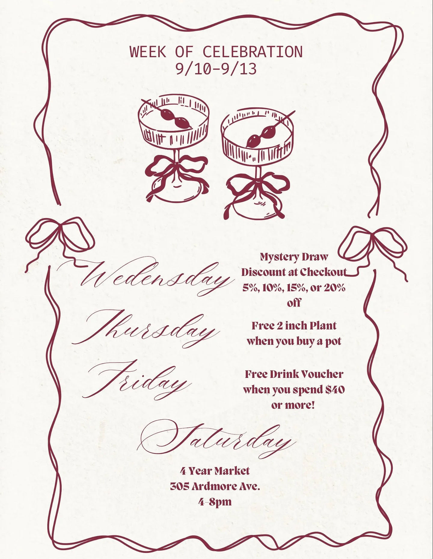 Only 4 more days until our big 4-year market celebration!! Join us this week for some specialty promos to celebrate!

Thank you for 4 amazing years❤️