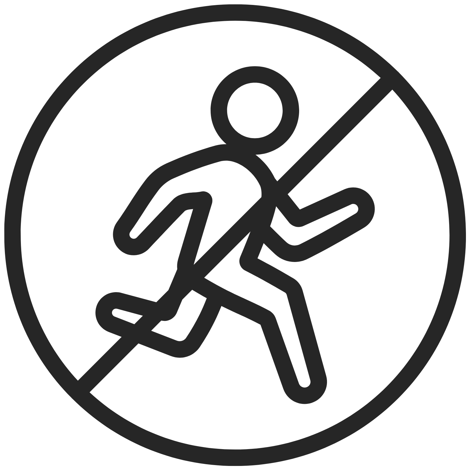 Icon of person hiking, with a diagonal line across, indicating no hiking allowed.