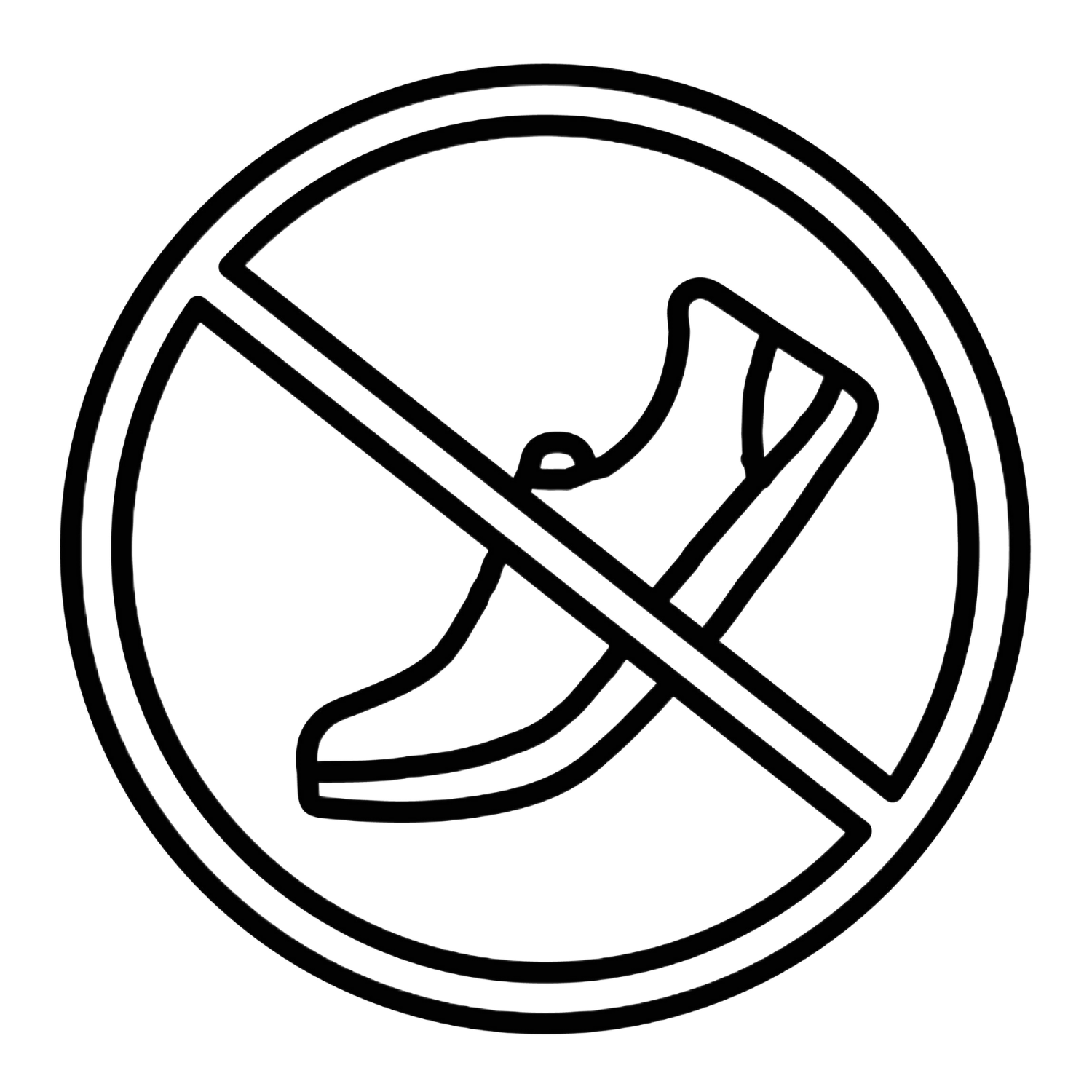 No shoes allowed sign with crossed-out sneaker symbol.