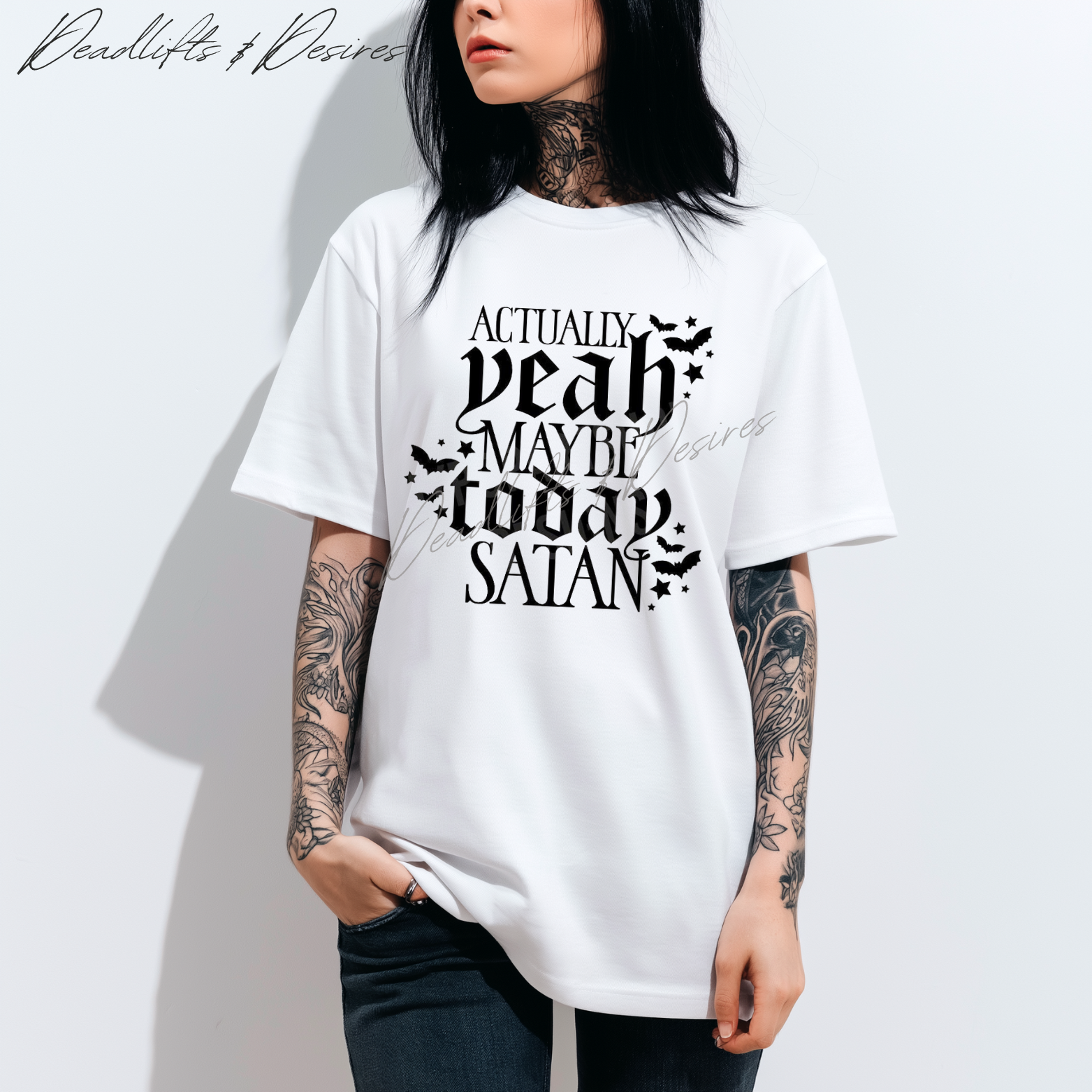 yes today satan white tee mock model.png
