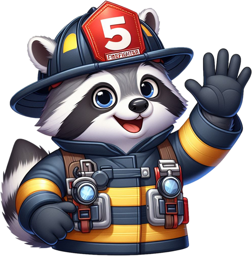 Five Alarm Dumpsters raccoon mascot representing our local dumpster rental services in Hudson, Florida