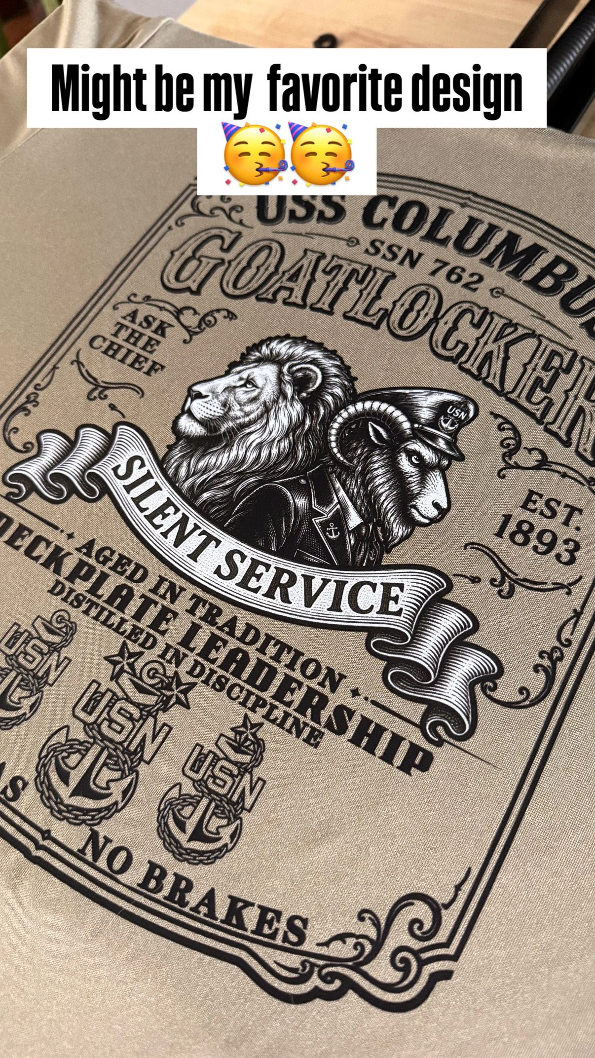 A whiskey label inspired design for USN CPO Subforce. Featuring command mascot and Navy Chief Goat.