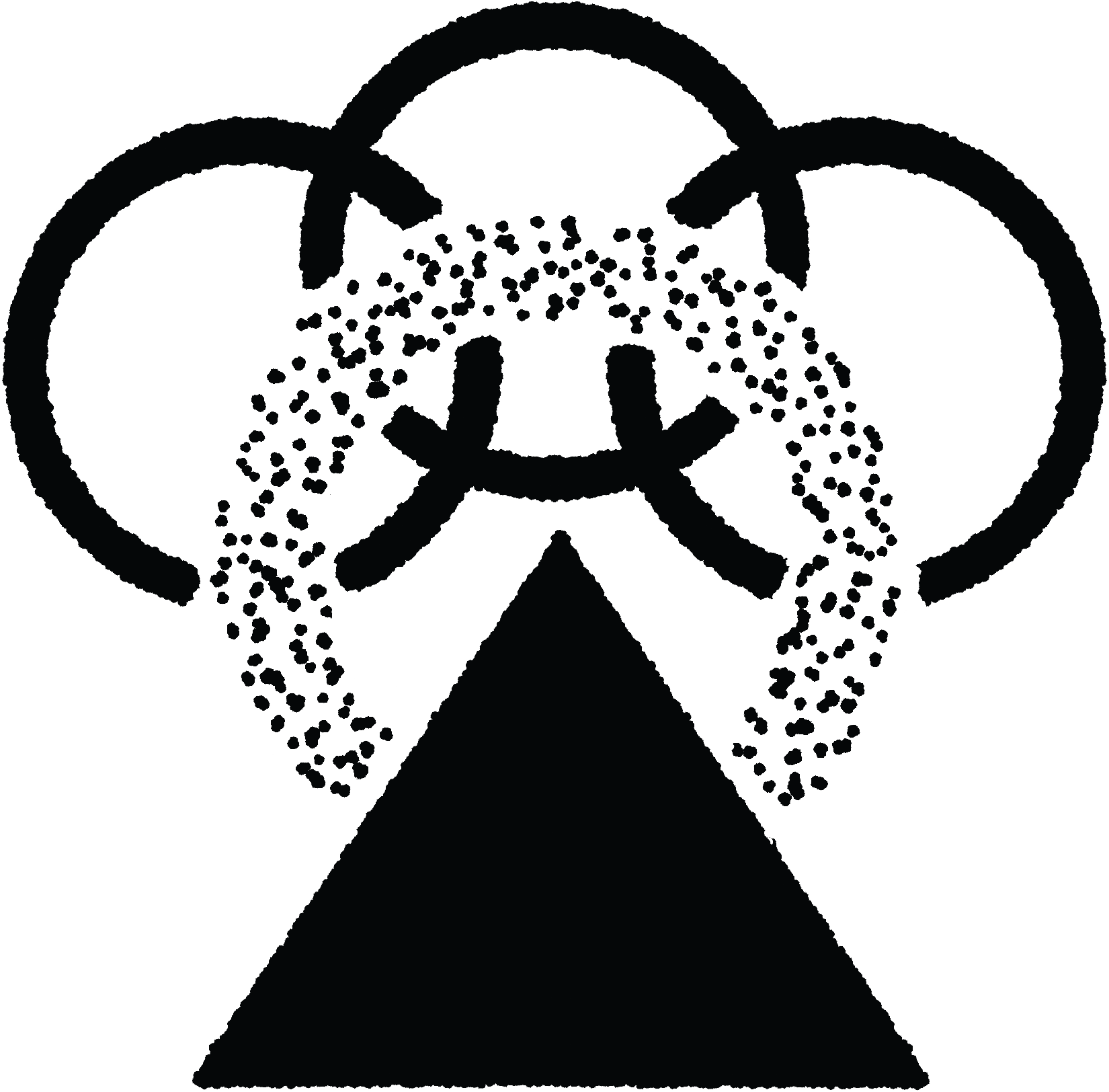 Mountain peak with three interconnected circles and a dotted arch above.