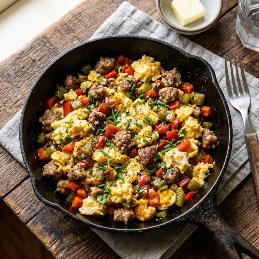 Quick Keto Egg and Sausage Skillet Scramble