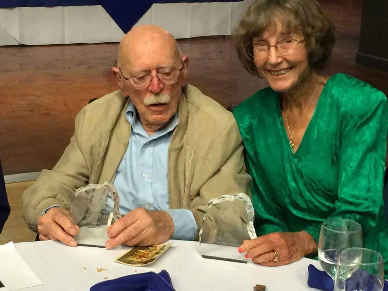 Donna Gookin, 42nd Place Finisher, with Dave Pain receiving awards from San Diego Track Club. (Courtesy of Donna Gookin)