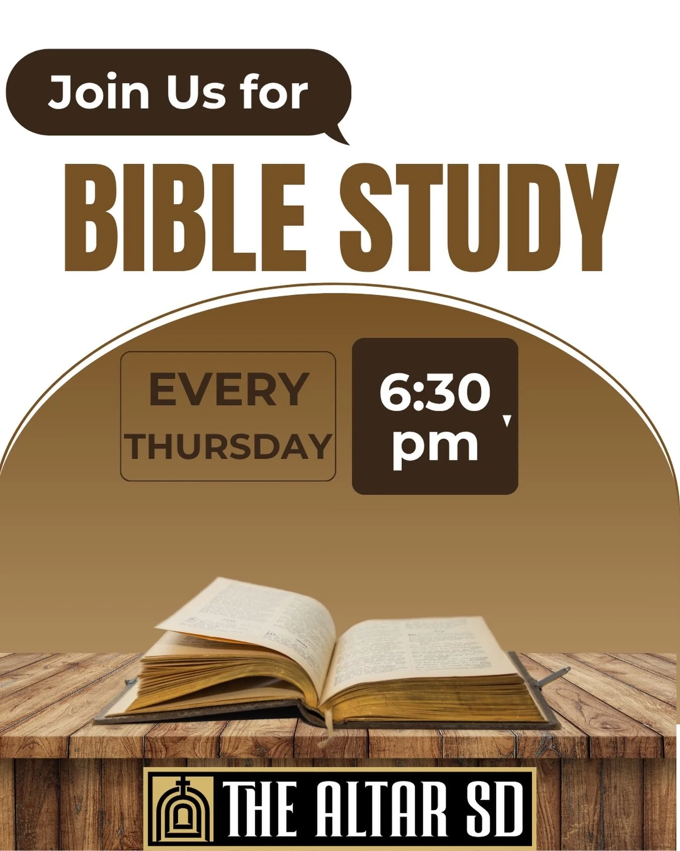 Join us every Thursday at 6:30 PM for Bible study. Come learn, grow, and ask questions in a relaxed and welcoming environment. Enjoy coffee, snacks, friendship, and meaningful time in God&rsquo;s Word.

1355 Fern Street
San Diego, 92102 

#thealtarsd