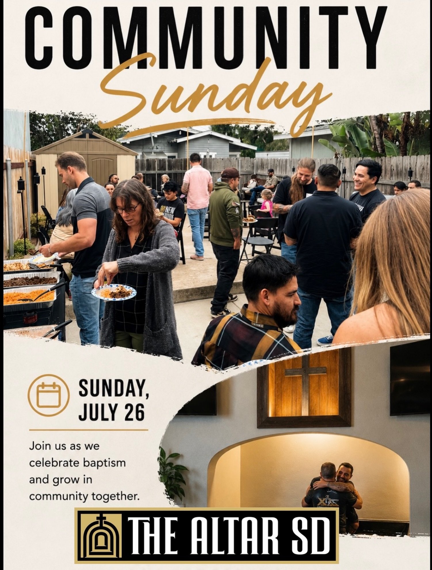 Community Sunday + Baptism Sunday is almost here!

There is something special about gathering around the table, celebrating life change, and worshiping Jesus together.

Join us this Sunday, July 26 at 10:30 AM as we celebrate baptisms, worship togeth