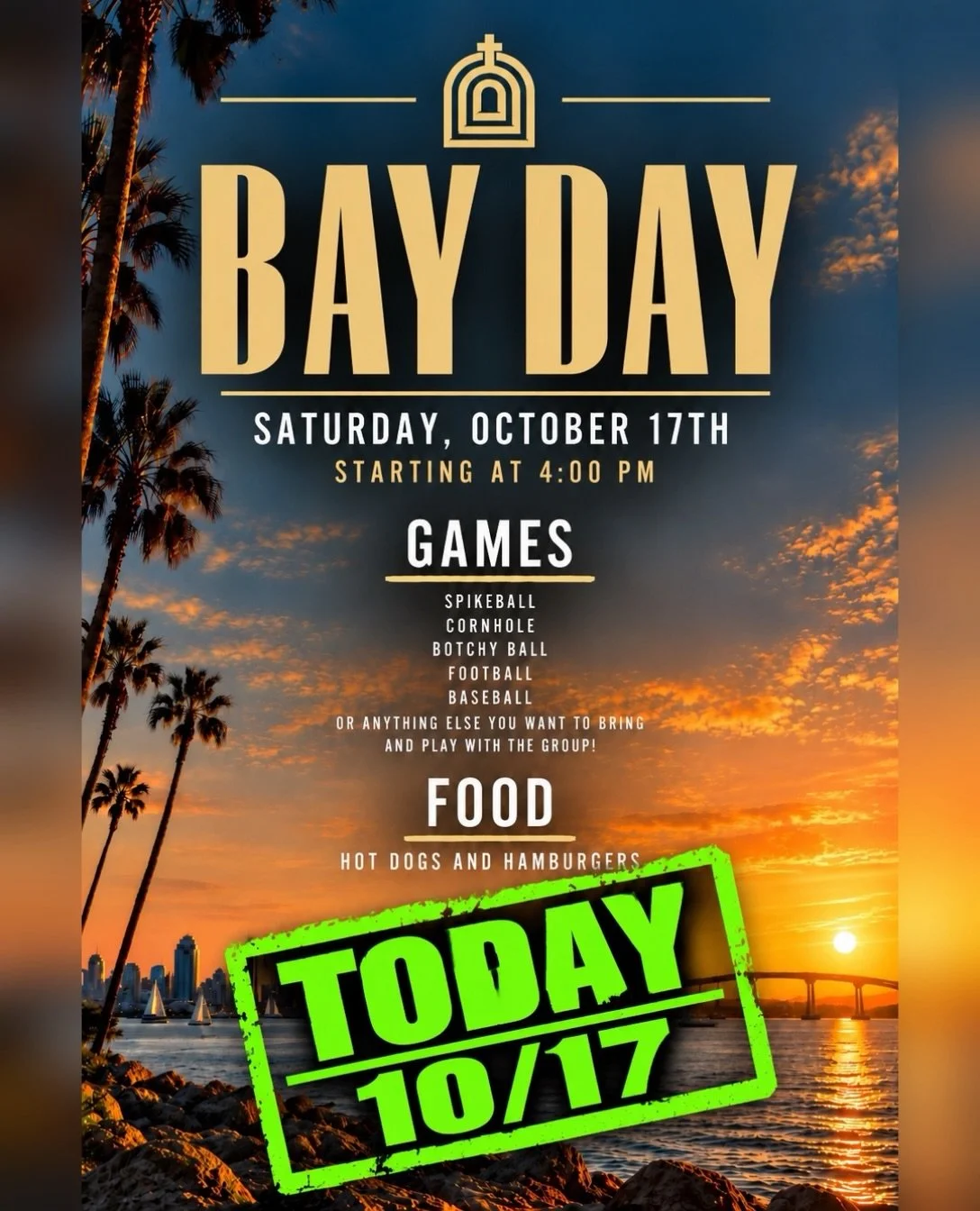 Bay Day is finally here!! See you at 4:00pm, bring a chair and any snacks or games you want to share

#thealtarsd