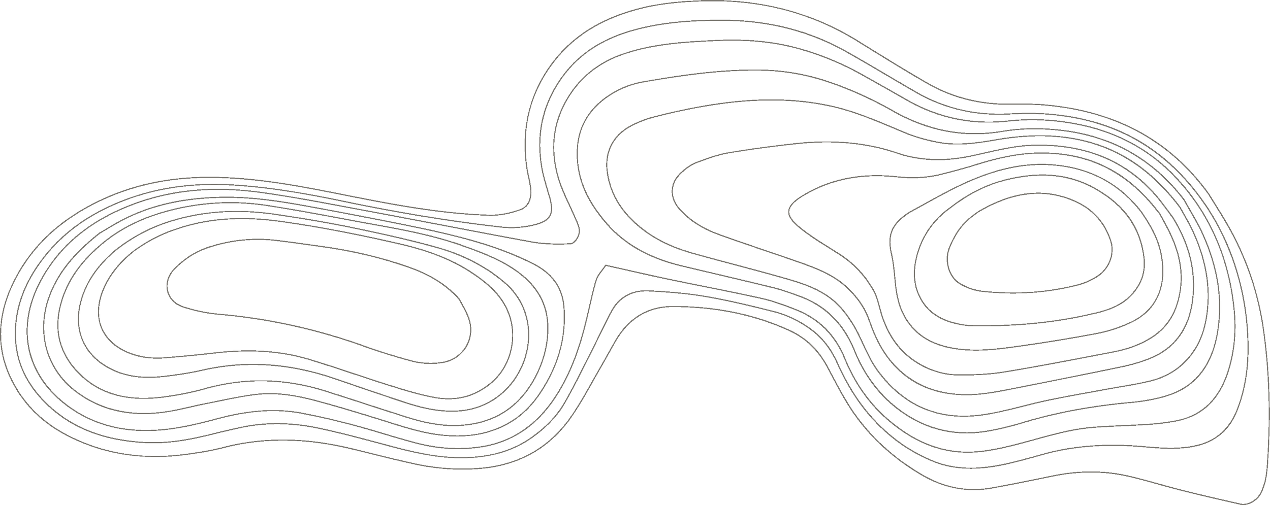 Topographical map with white contour lines on a black background.