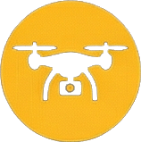Silhouette of a drone inside a yellow circle
