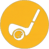 Hockey puck and stick inside a circular yellow background
