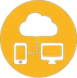 Icon of a cloud connecting to a smartphone and a computer.