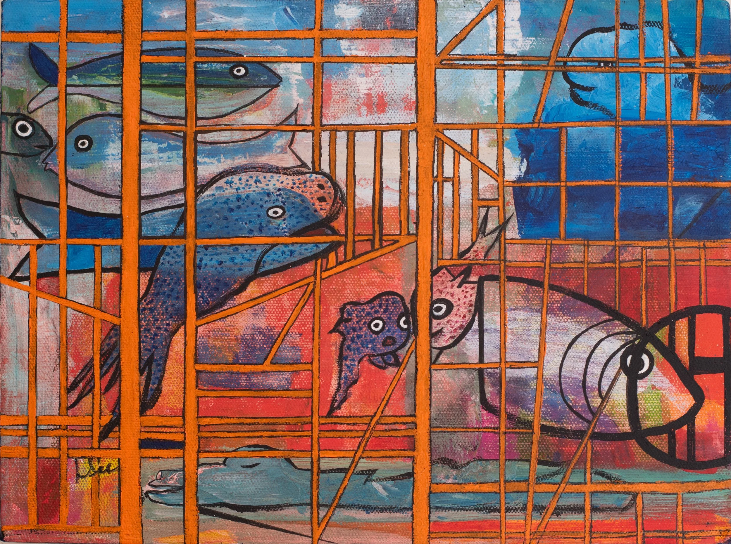 Under the Sea, Mixed media on canvas, 9" x 12"
