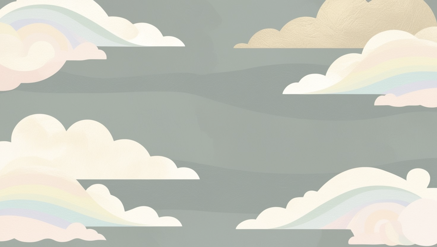 Soft pastel illustration of clouds and rainbows in a sky
