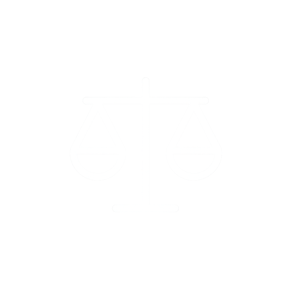Black background with a white scales of justice symbol in the center.