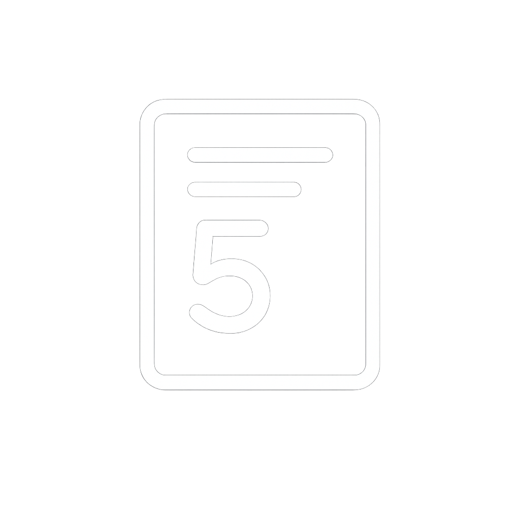 White outline of a mobile phone with a large number 5 on the screen against a black background.