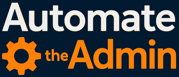 Text-based logo that reads 'Automate the Admin' with a gear icon representing automation.