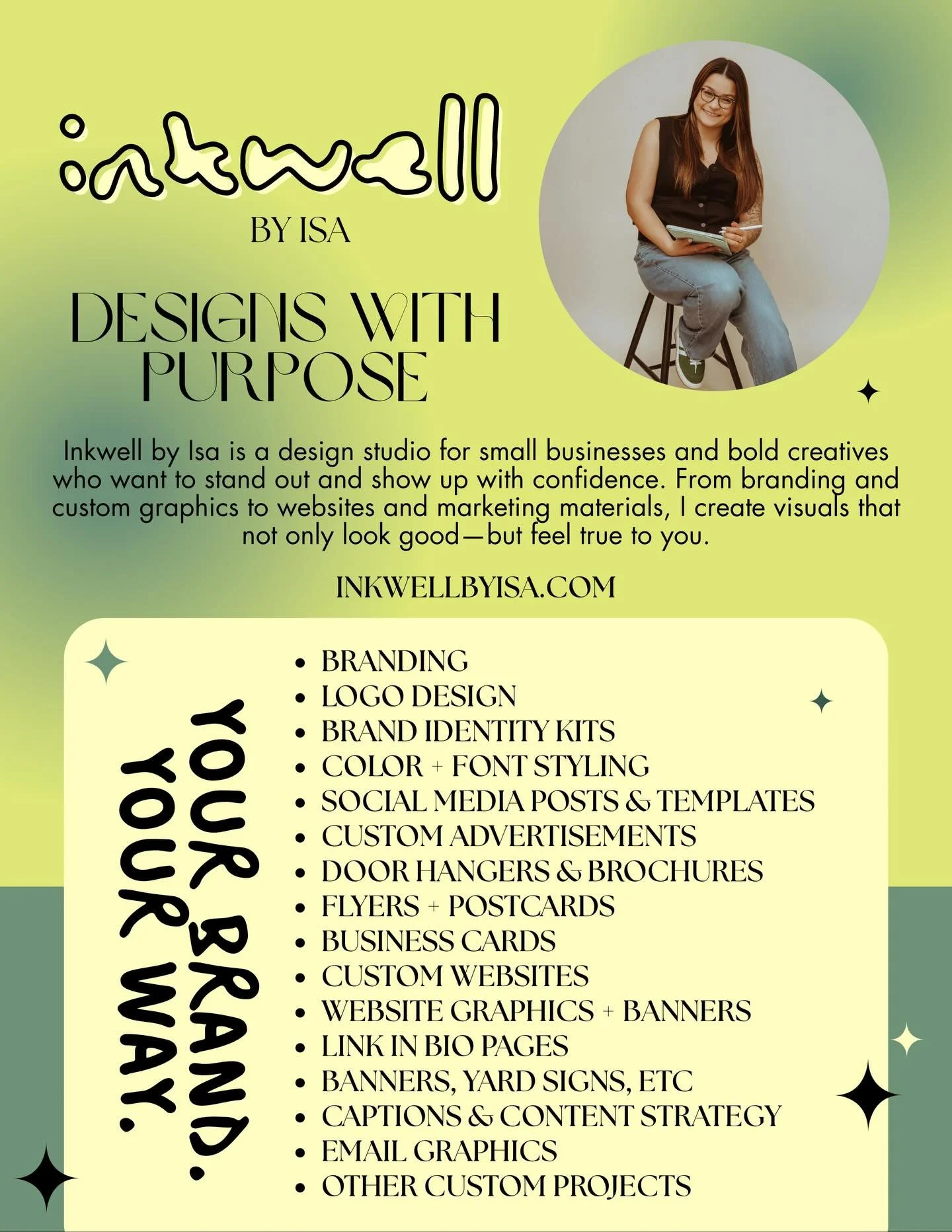 Designs with purpose, made just for you. ✨
Ready to elevate your brand?
Let&rsquo;s work together.

#InkwellByIsa #DesignStudio #BrandDesign #SmallBusinessBranding #CreativeStudio #BrandWithPurpose #WomenInDesign #VisualIdentity