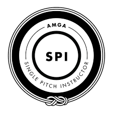 Logo for AMGA SPI Single Pitch Instructor with concentric circles and rope detail