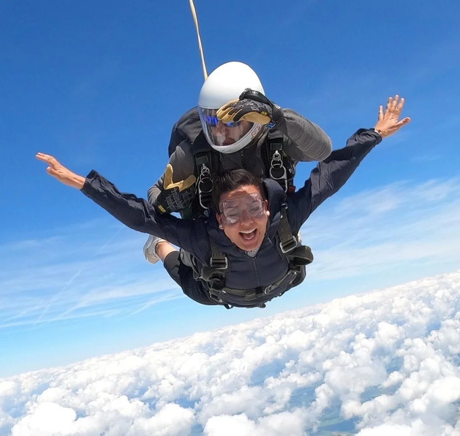 Saima Geelani skydiving in Paris