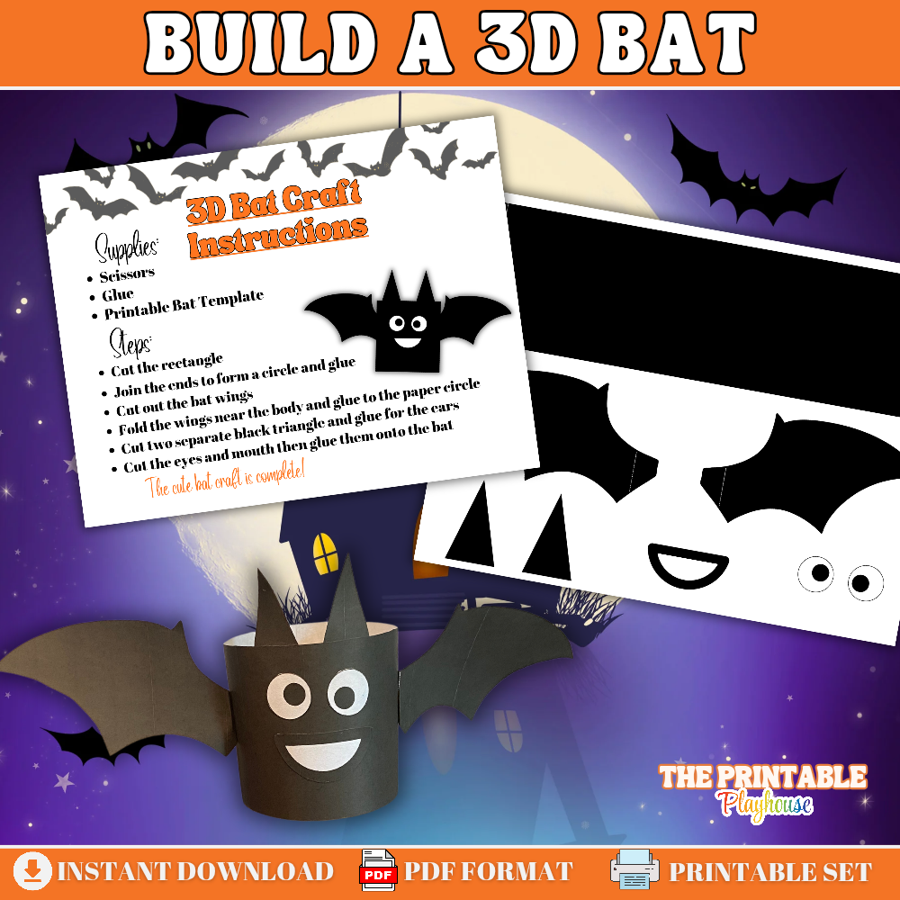 Build a 3D Bat Craft Printable – Fun Halloween Cut and Paste Activity for Kids