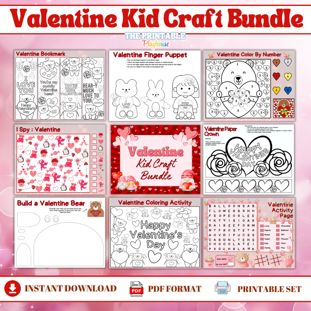 Valentines Kids Craft Bundle | Printable Valentine's Day Activities for Kids | Pdf Download