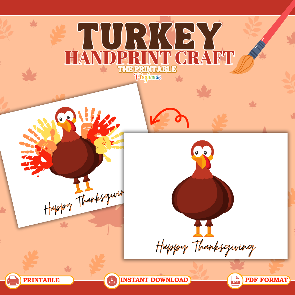 Free Turkey Handprint Craft for Kids | Thanksgiving Keepsake Printable | Fall Preschool Activity | Instant Download