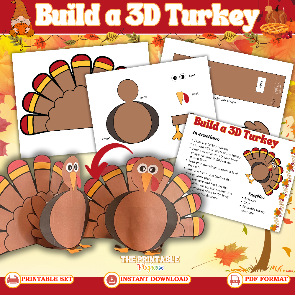 Build a 3D Turkey Craft | Thanksgiving Printable Activity for Kids