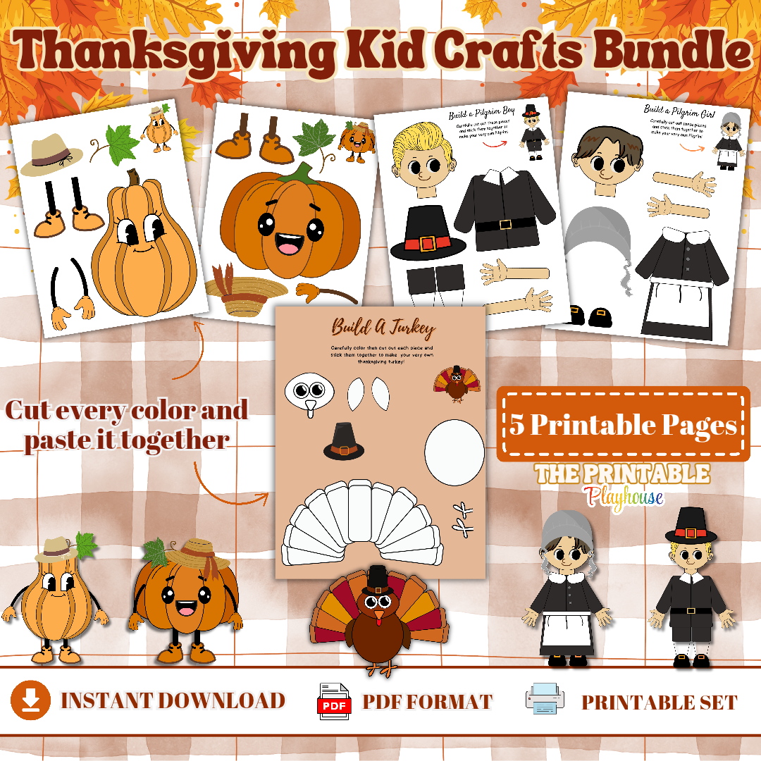 Thanksgiving Build-a-Craft Printable Set | Kids Fall Cut & Paste Activities