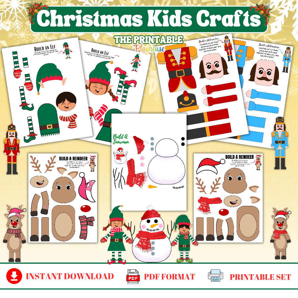 Christmas Kids Crafts | Build an Elf, Reindeer & Snowman | Holiday Printable Activities