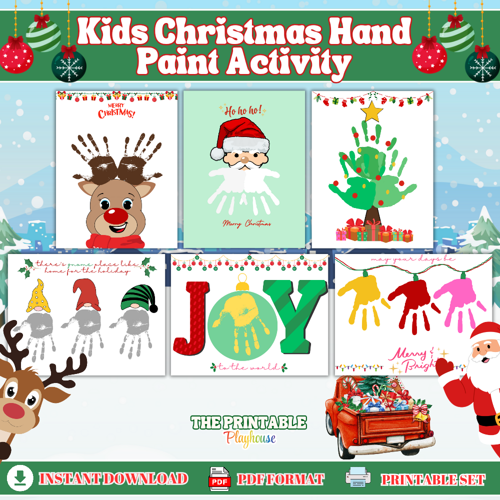Christmas Handprint Craft Pack – 6 Printable Holiday Keepsake Templates for Kids