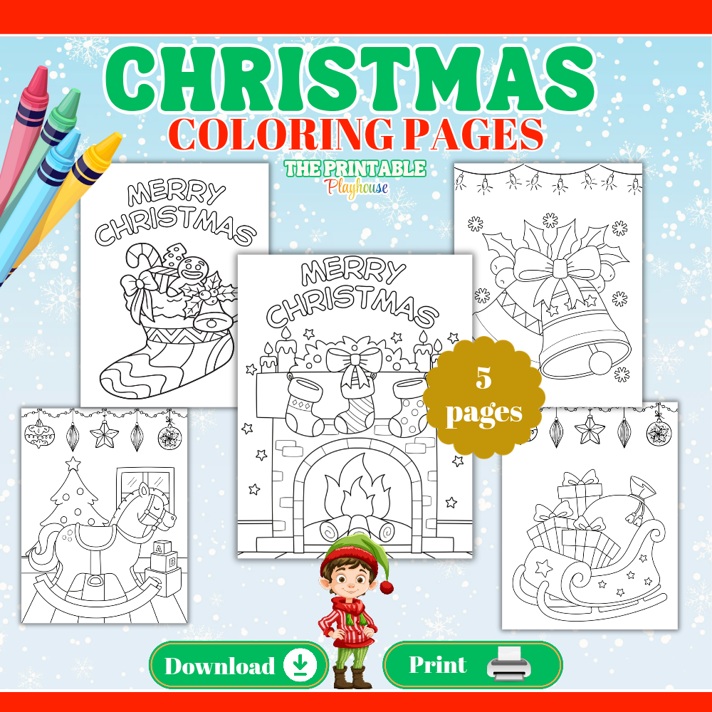 Christmas Coloring Pages for Kids – 5 Free Printable Holiday Coloring Sheets | Christmas Activities | Instant Download PDF