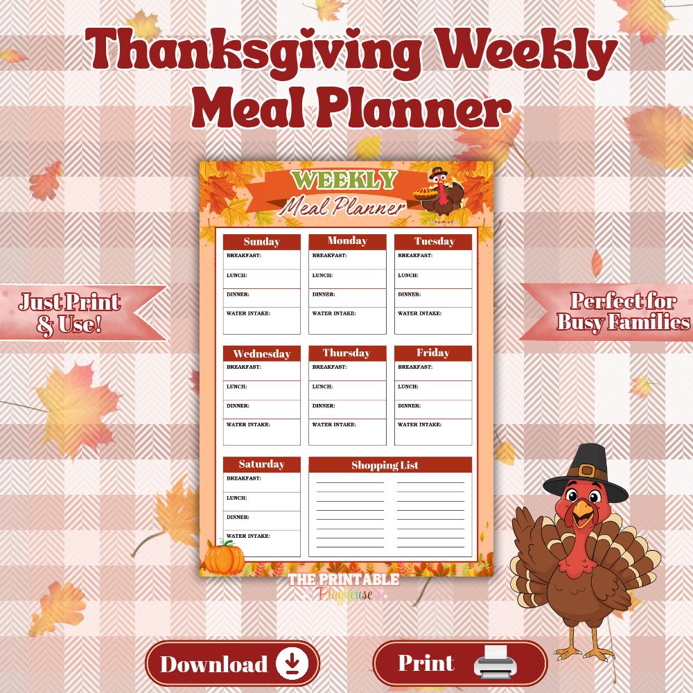Free Thanksgiving Weekly Meal Planner | Printable Meal Planning Sheet | Fall Holiday Menu Organizer | Instant Download