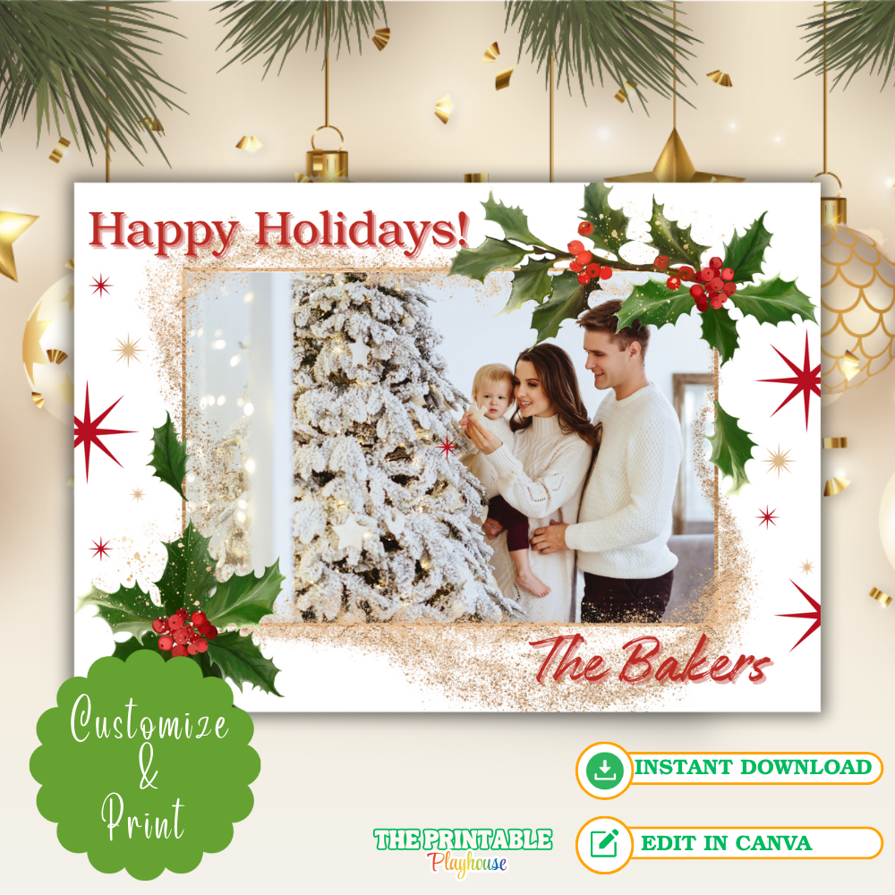 Green &  Editable Gold Christmas Card- Canva Template