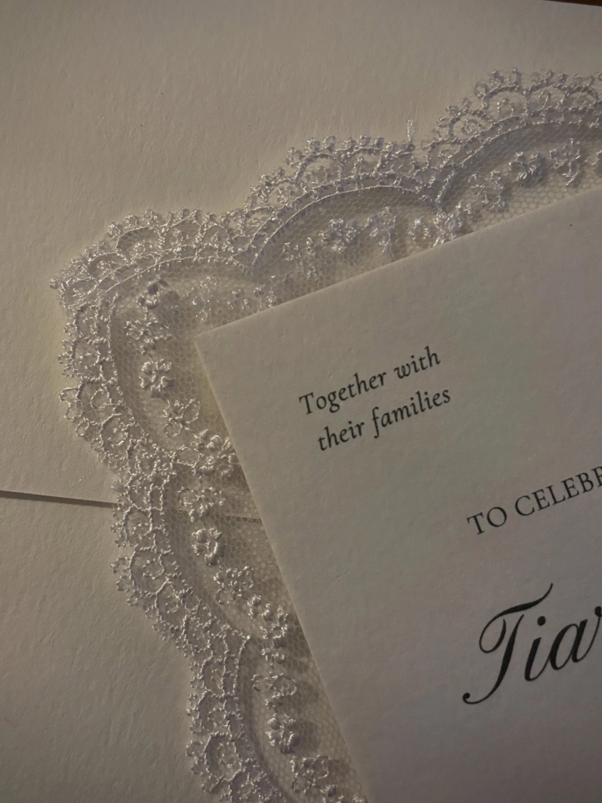 The art of the first impression. ✨
Spending my evening under warm light, hand-crafting the finer details of this gorgeous stationery suite. By pairing a thick, luxurious card stock with individually measured and attached lace trim, we created an heir