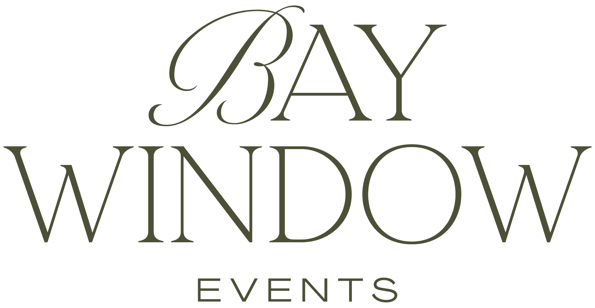 Logo with the text 'Bay Window Events' in elegant, thin serif font.