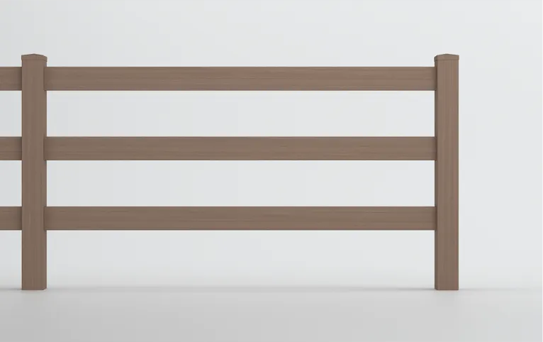 White vinyl ranch rail fence with three horizontal rails, open design ideal for large properties and farms – Straight Fence Co. Maine vinyl fence styles