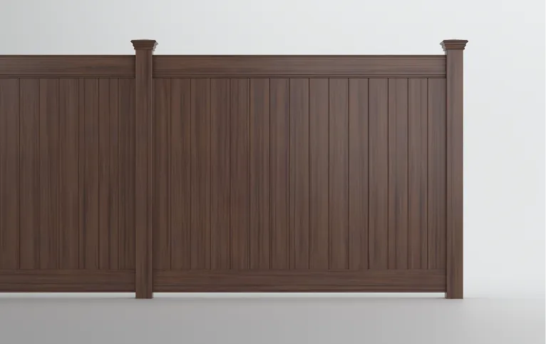 White vinyl privacy fence panel with solid flat top design installed in a backyard – Straight Fence Co. Maine vinyl fence styles